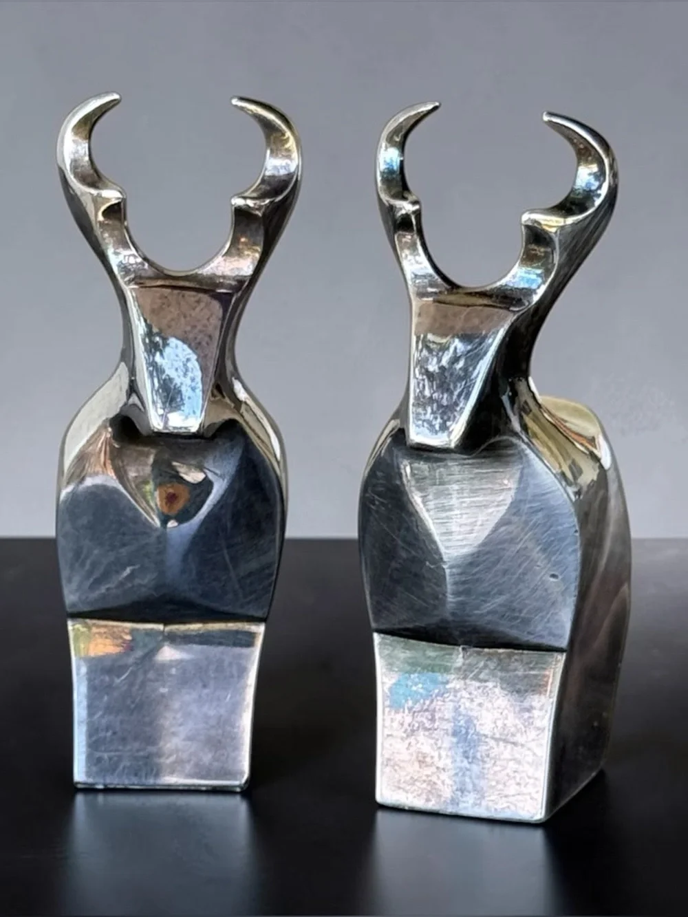 Vintage Dansk Designs Japan silver-plated reindeer figurines.